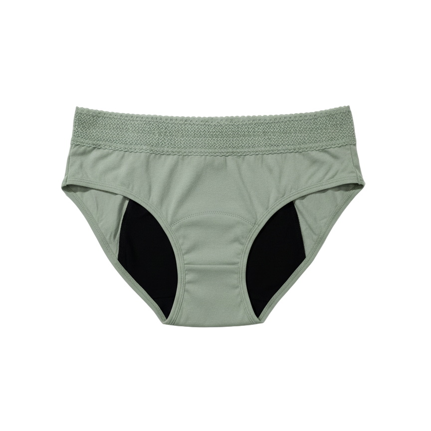 Green underwear with textured waistband on a white background
