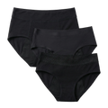 Three pairs of black women's underwear on a white background