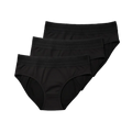 Three pairs of black underwear on a white background